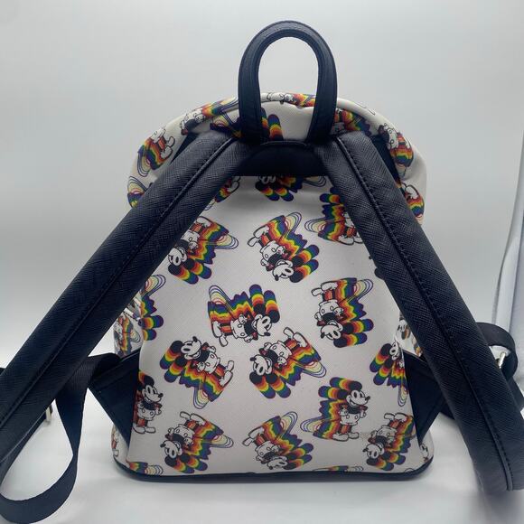 Disney Mickey Mouse Loungefly White Rainbow Mini Backpack Adjustable Vacation main image 10